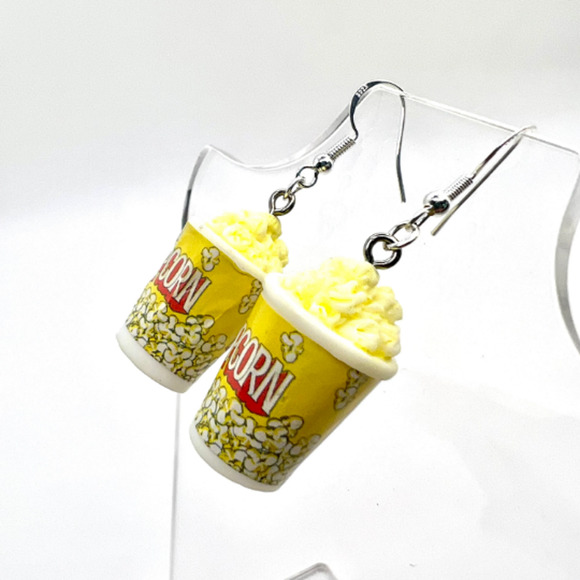Popcorn Bucket Earrings - Movie Night Earrings - Food Earrings - Snack Earrings - Picture 5 of 9